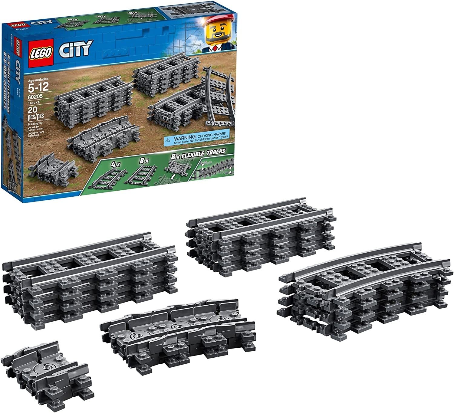 LEGO City Tracks - Train Track Expansion Set - Additional 20 Pieces Compatible W
