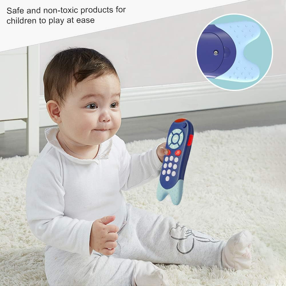 Musical TV Remote Toy for Toddlers, Educational Baby Remote Control Toy with Sound and Light, Electronic Baby Learning Toy Remote Control for 12+ Months Boys Girls, Blue
