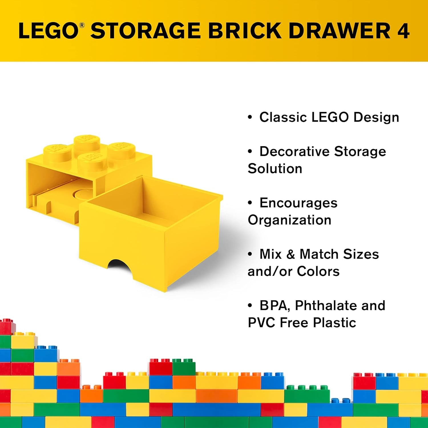 , LEGO Brick Drawer - Stackable Storage and Décor - Brick 4, Bright Yellow