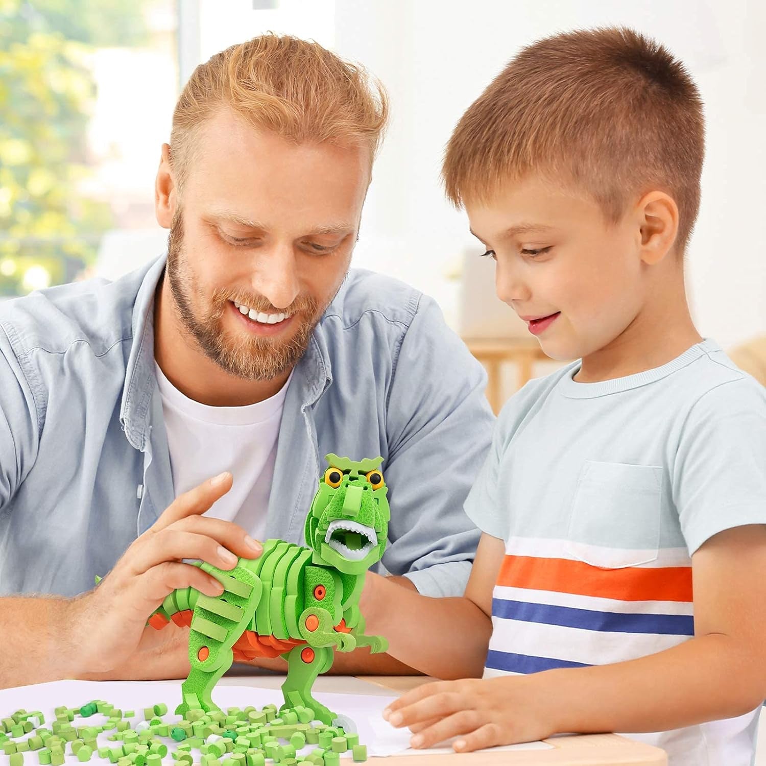 4-In-1 Dinosaur 3D Puzzles for Kids, Soft EVA 200 PCS Building Blocks STEM Construction Educational Toy for 8+ Year Old Kids Boys Girls