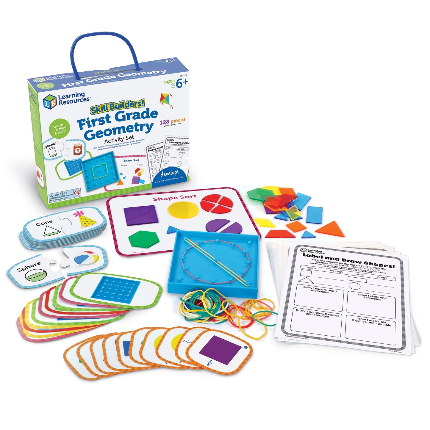 Skill Builders! 1St Grade Geometry - 128 Pieces, Boys and Girls Ages 6+ First Grade Learning Materials, Math Games for Kids
