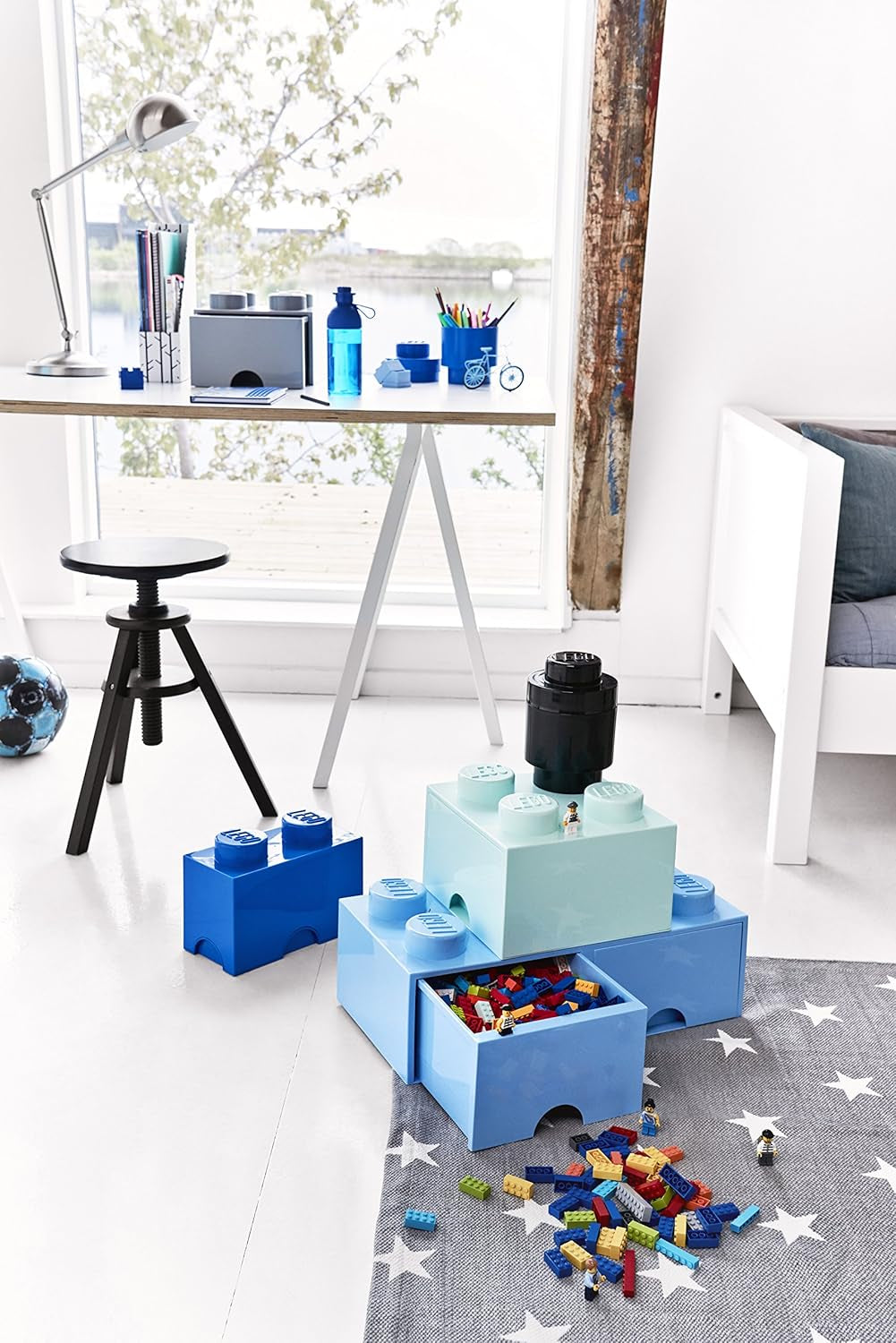 ROOM Copenhagen,  round Brick 1 - Stackable Storage Solution - Bright Blue
