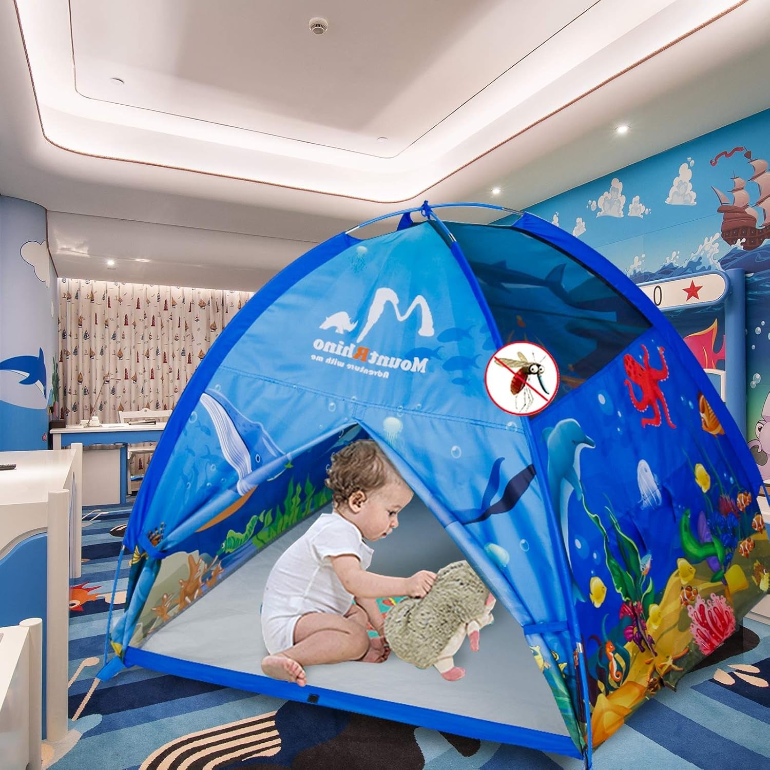 Kids Play Tent Playhouse-48”X48”X42” Ocean Tent Indoor Outdoor Tents for Kids Portable Ocean Animals Toys Tents for Boys Girls Imaginative Camping Games Kid’S Gift