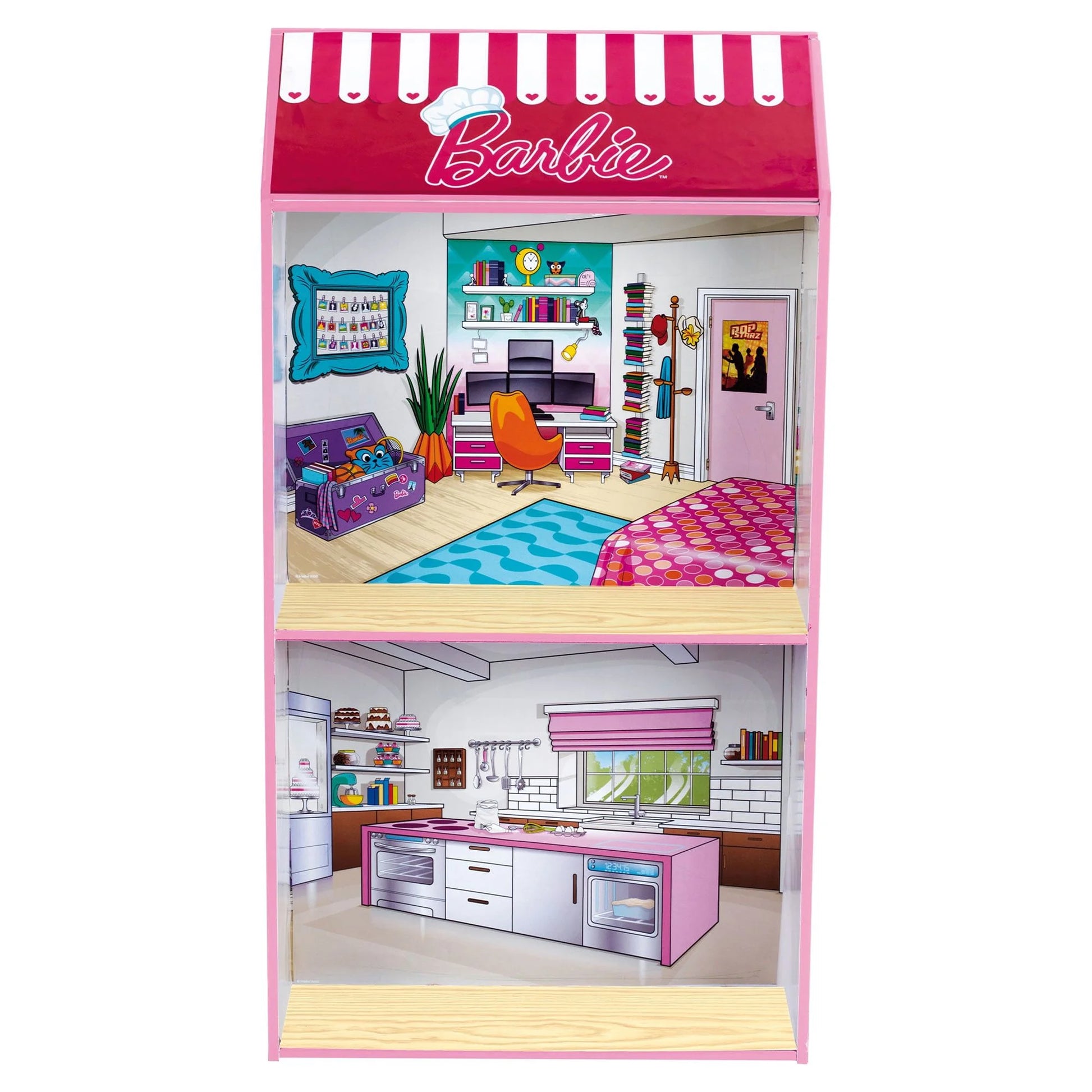 2 in 1 Barbie Toy Kitchen and Dollhouse for Kids 3 and Up