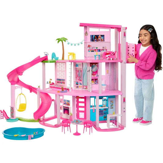 Barbie Dreamhouse Pool Party Doll House with 75+ Pc, 3 Story Slide: Adult Assembly, Fits 12 Inch Dolls