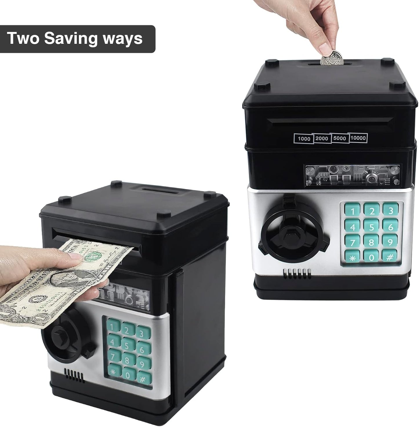 Piggy Bank for Kids, Electronic Password Code Money Bank ATM Bank Box Coin Bank for Children Boys and Girls (Black)