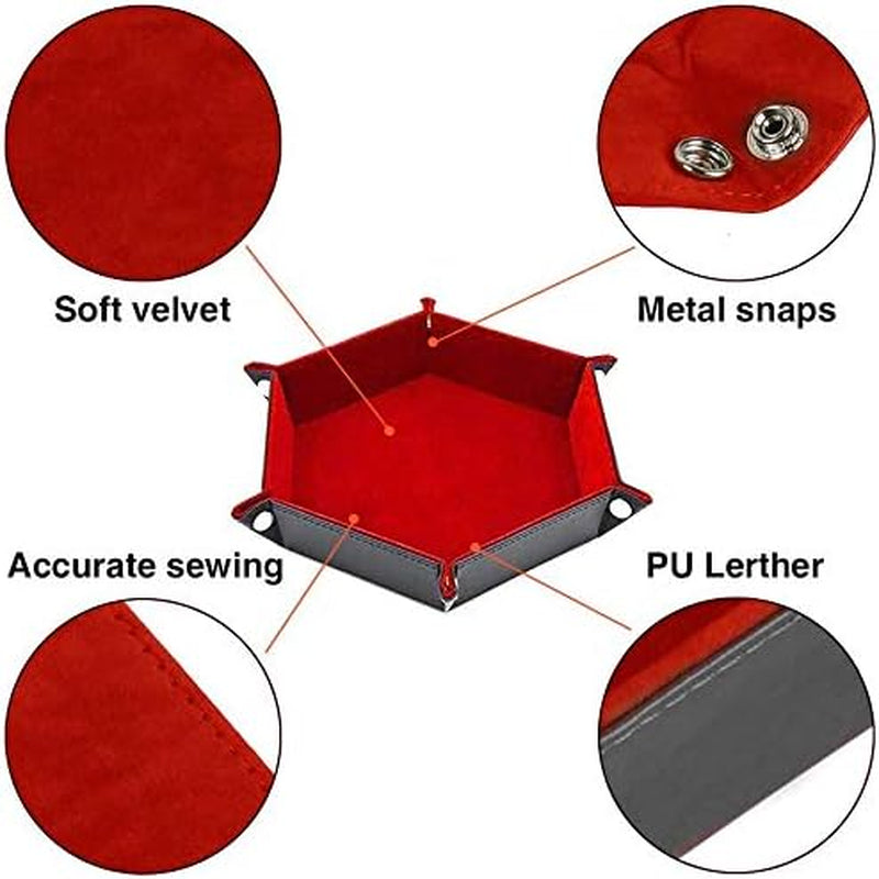 4 Pieces Dice Tray Set 8 Inch Dice Rolling Tray Folding Dice Tray Holder for RPG DND Table Games Double Sided PU Leather Tray