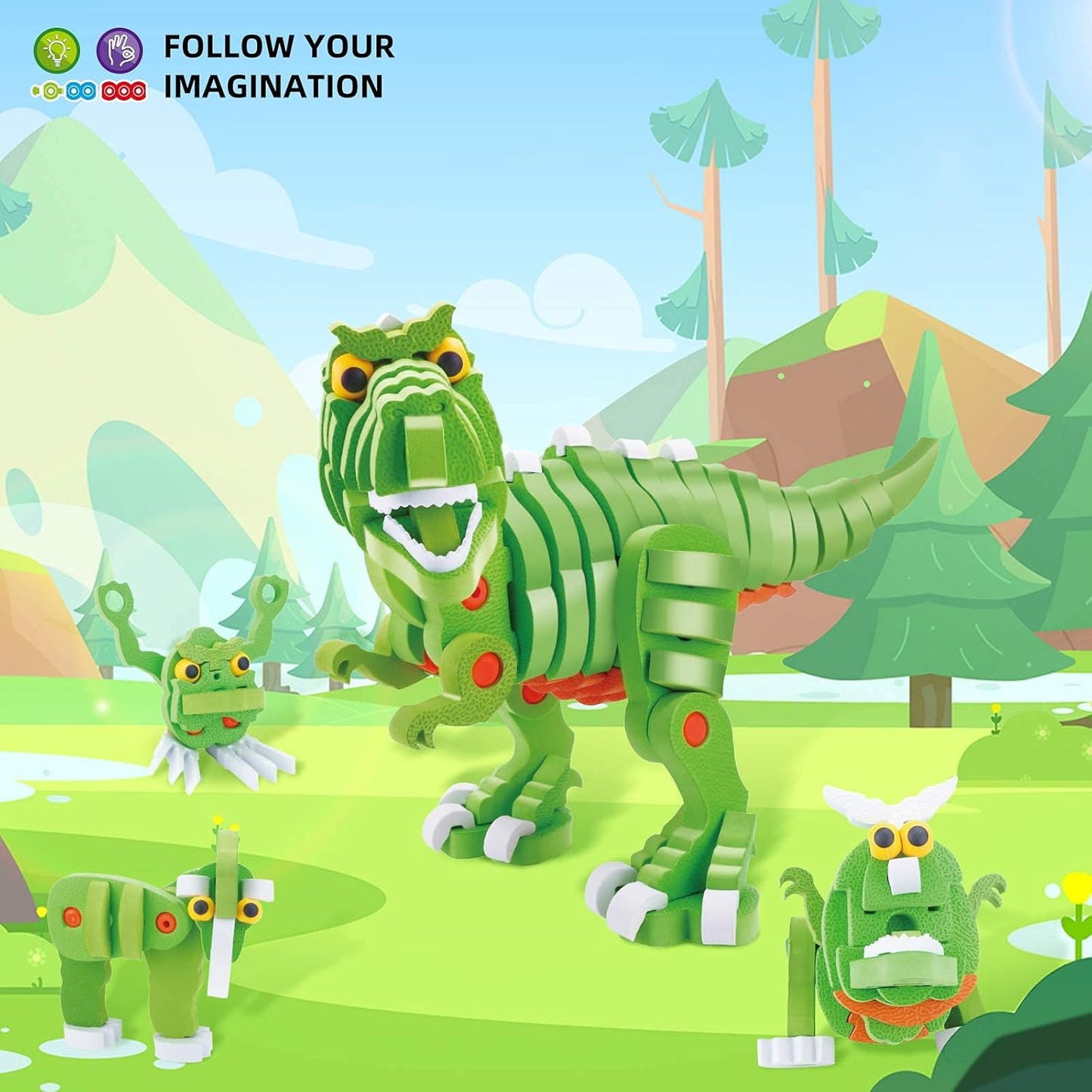 4-In-1 Dinosaur 3D Puzzles for Kids, Soft EVA 200 PCS Building Blocks STEM Construction Educational Toy for 8+ Year Old Kids Boys Girls