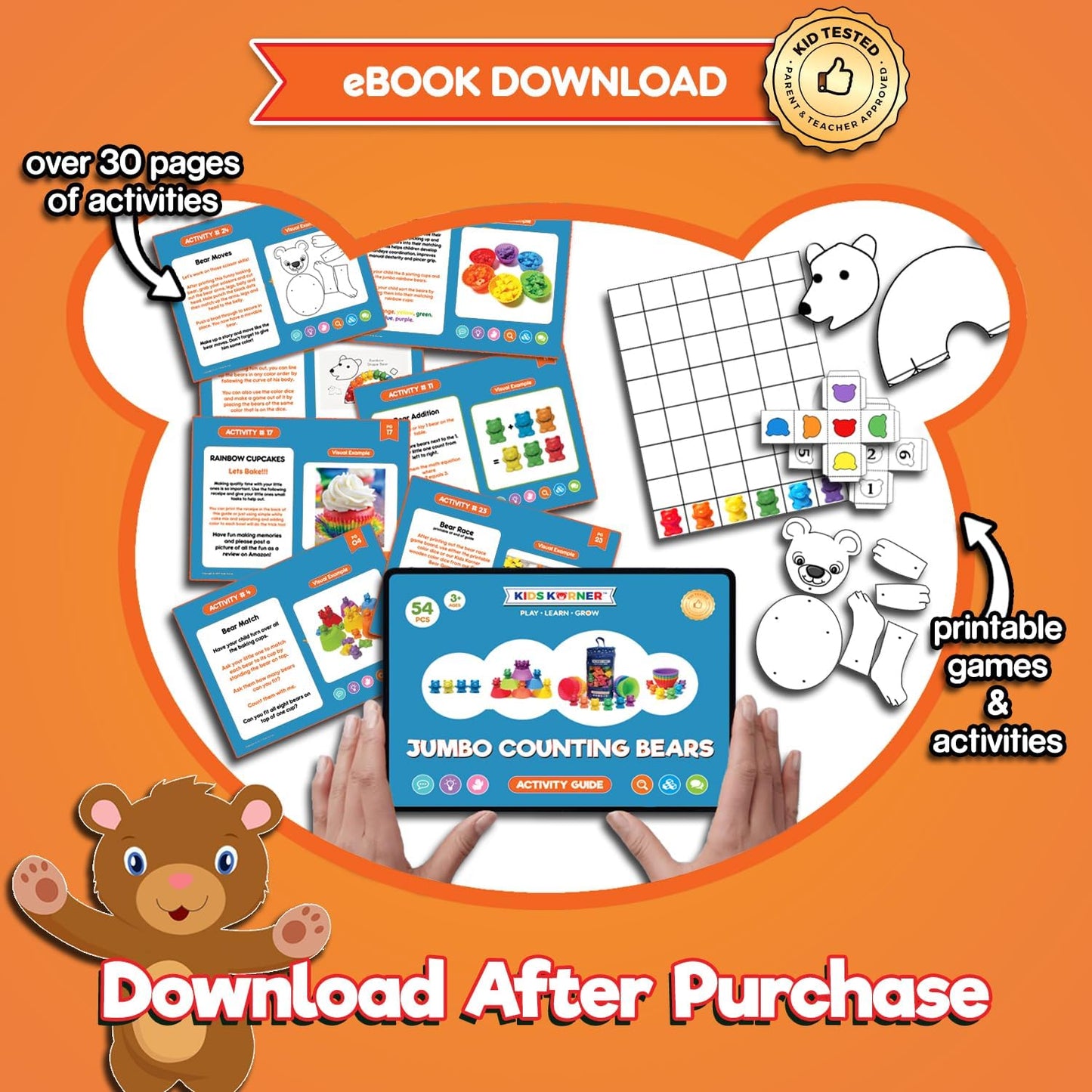 Jumbo Counting Bears with Stacking Cups - Montessori Educational Sorting Rainbow Toys for 3 Year Old Boys and Girls with 48 Preschool Math Manipulatives, Toy Storage and Toddler Games Ebook