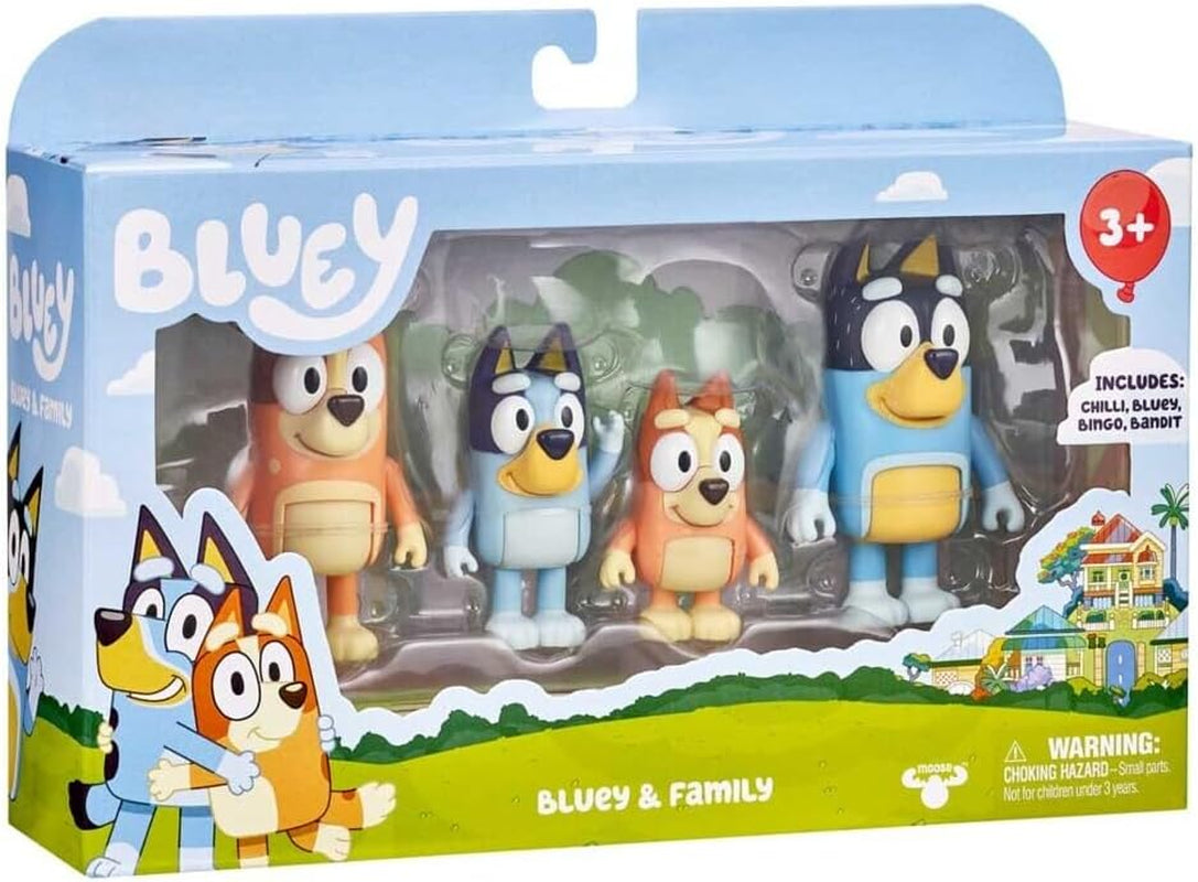 Family Figure 4-Pack – Includes , Bingo, Mum (Chilli) & Dad (Bandit), Poseable Collectible Toys for Kids, Durable Cake Toppers, for Toddlers & Fans, Ages 3+