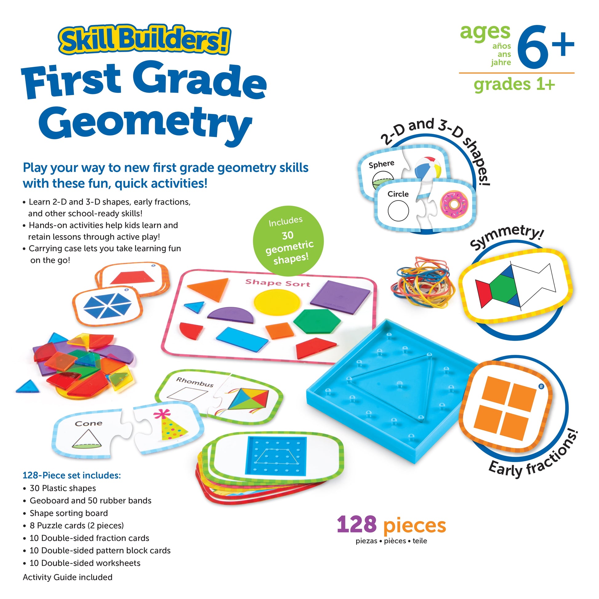 Skill Builders! 1St Grade Geometry - 128 Pieces, Boys and Girls Ages 6+ First Grade Learning Materials, Math Games for Kids