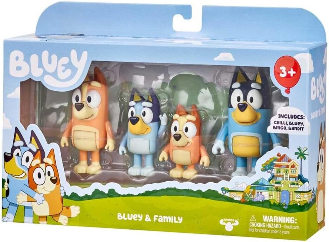 Family Figure 4-Pack – Includes , Bingo, Mum (Chilli) & Dad (Bandit), Poseable Collectible Toys for Kids, Durable Cake Toppers, for Toddlers & Fans, Ages 3+